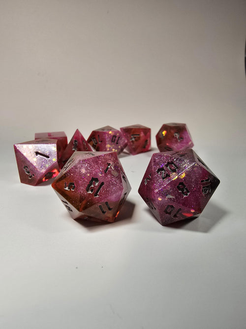 Chocolate Strawberry Nebula Dice Set: Handmade 8-Piece Dirty Dice