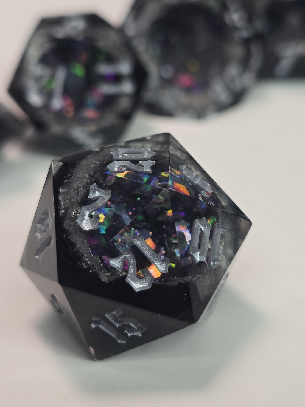Handmade Ebonheart Geode Dice Set – Black Onyx Shimmering RPG Dice