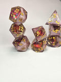 Rose Quartz Geode Dice Set – Handmade Polyhedral RPG Dice with Gold Inking
