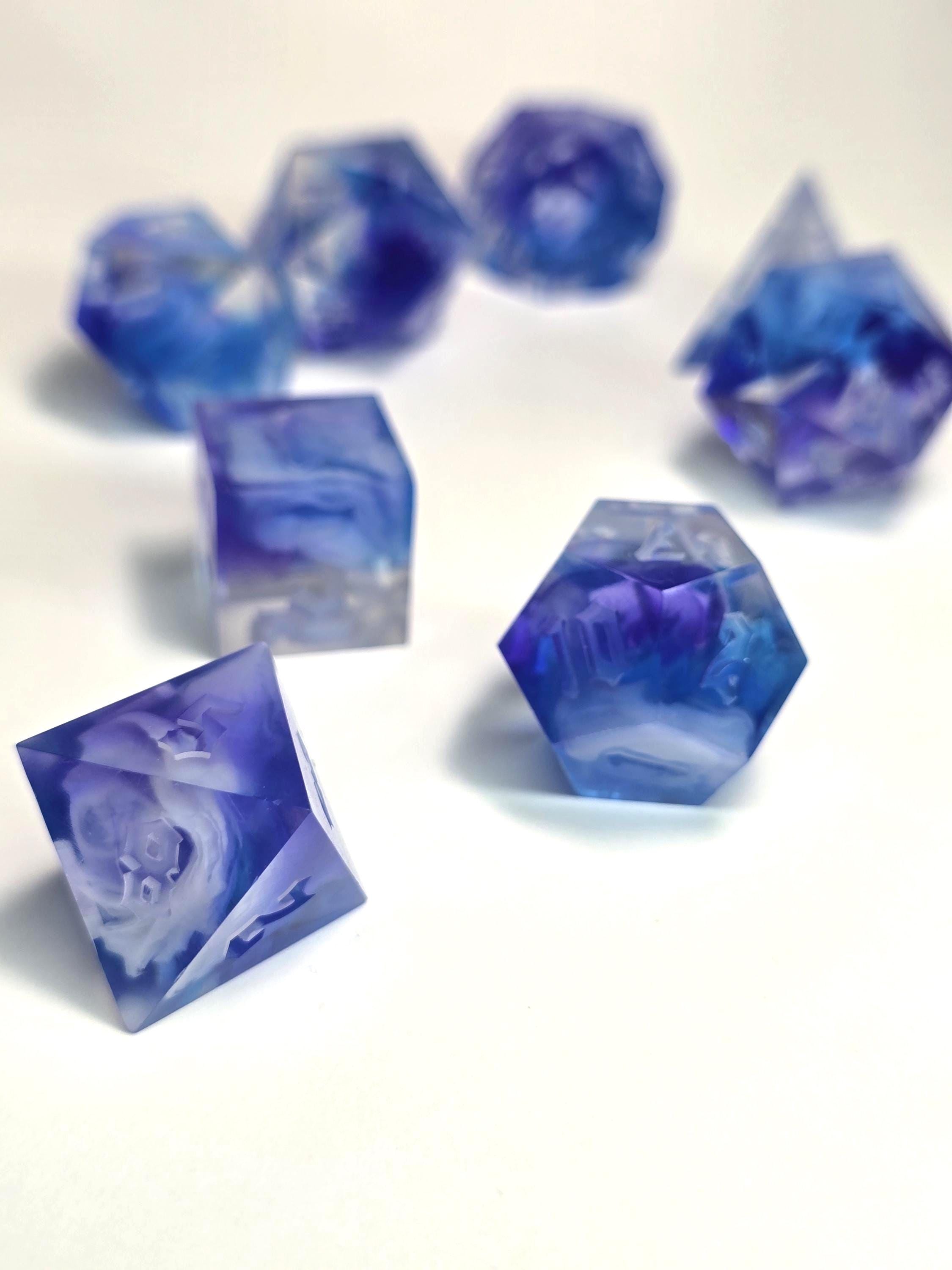 Handmade Polyhedral DnD, TTRPG, Dice Set with Advantage (8 Dice, 2 D20s)- Celestial Mist
