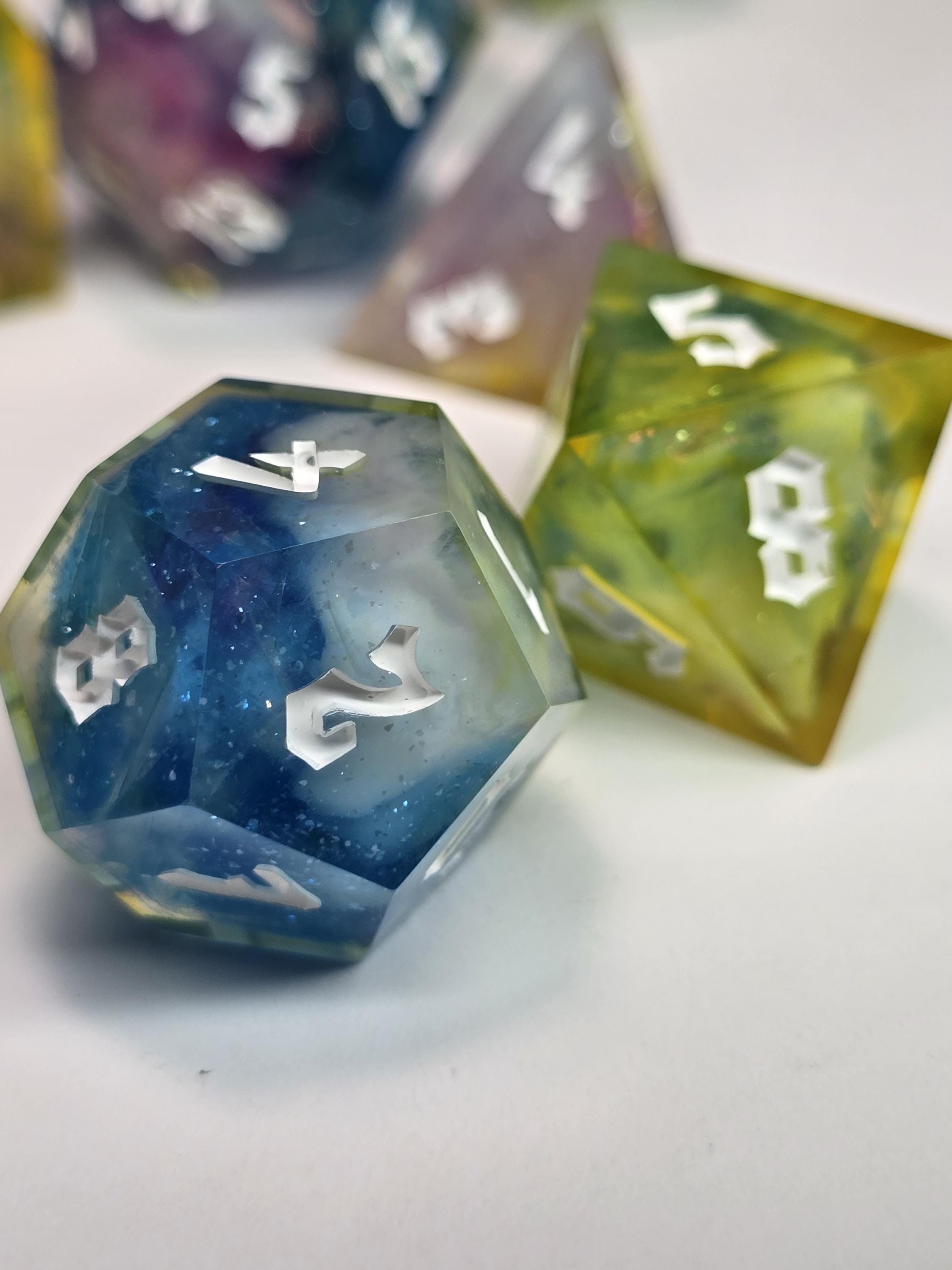 Handmade Polyhedral DnD, TTRPG, Dice Set with Advantage (8 Dice, 2 D20s) - Dreamweaver