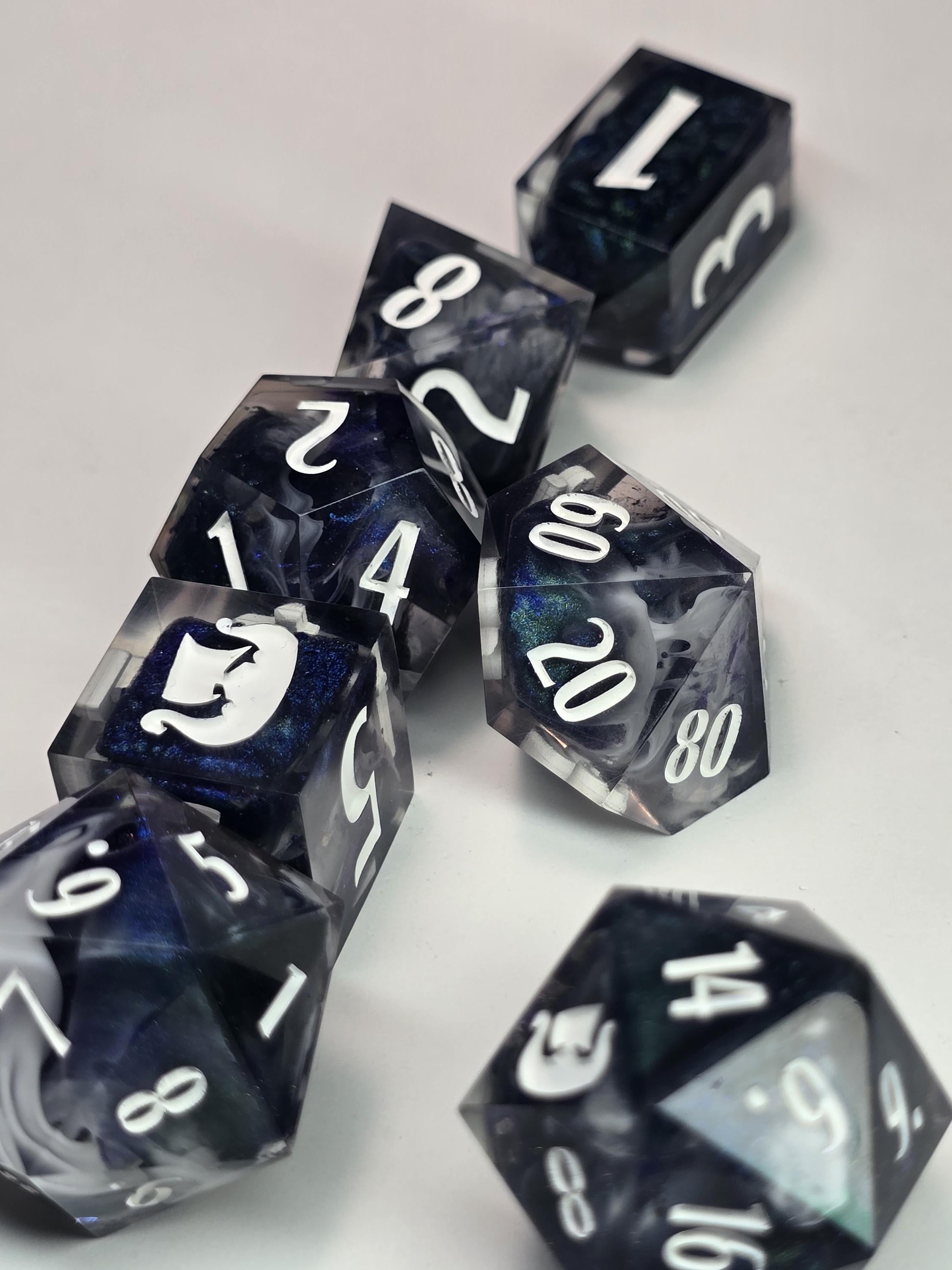 Iridescent Mist – Full Polyhedral Dice Set with Advantage (8 Dice, 2 D20s)