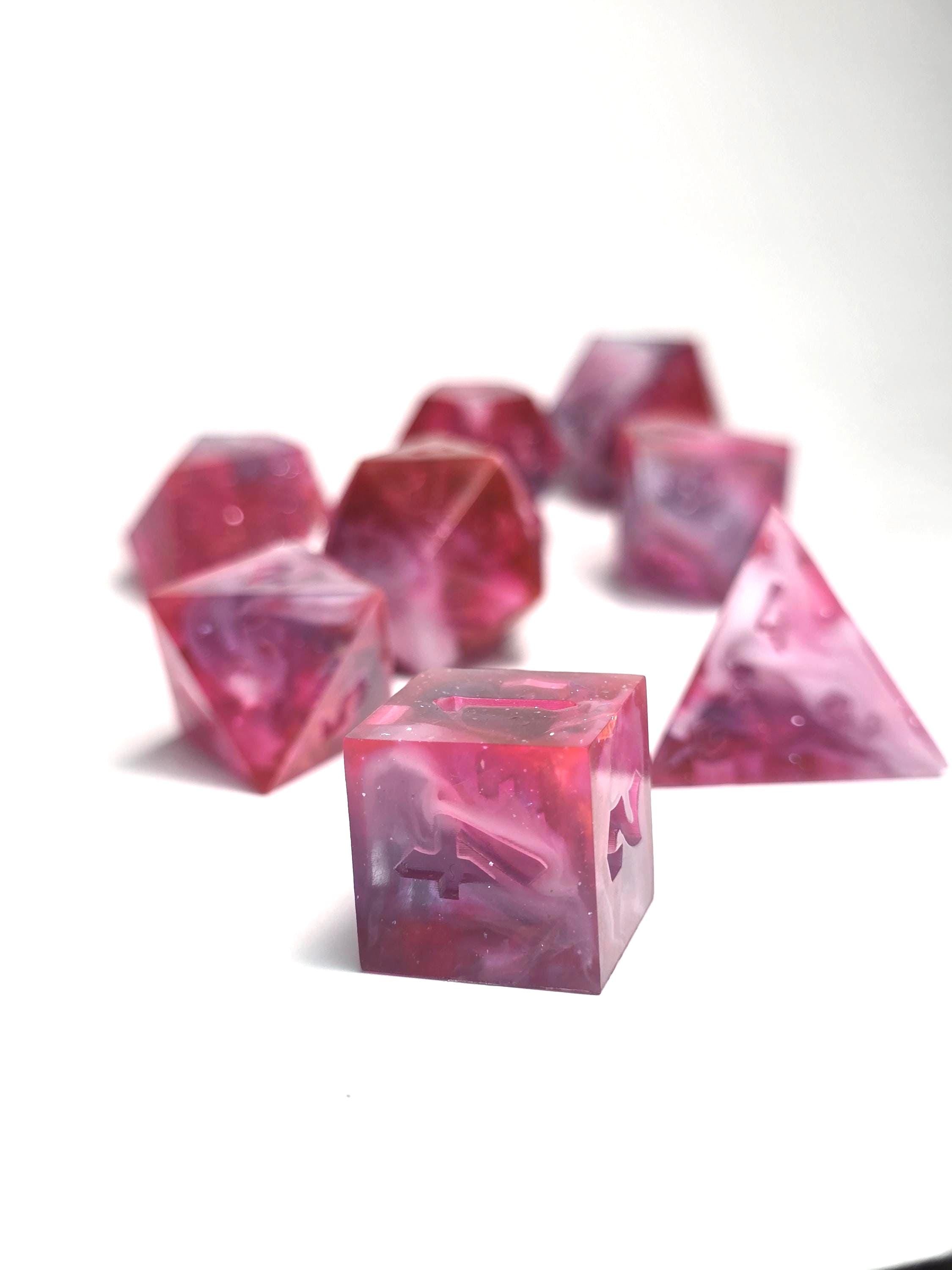 Handmade Polyhedral DnD, TTRPG, Dice Set with Advantage (8 Dice, 2 D20s) -Fruit Punch Nebula