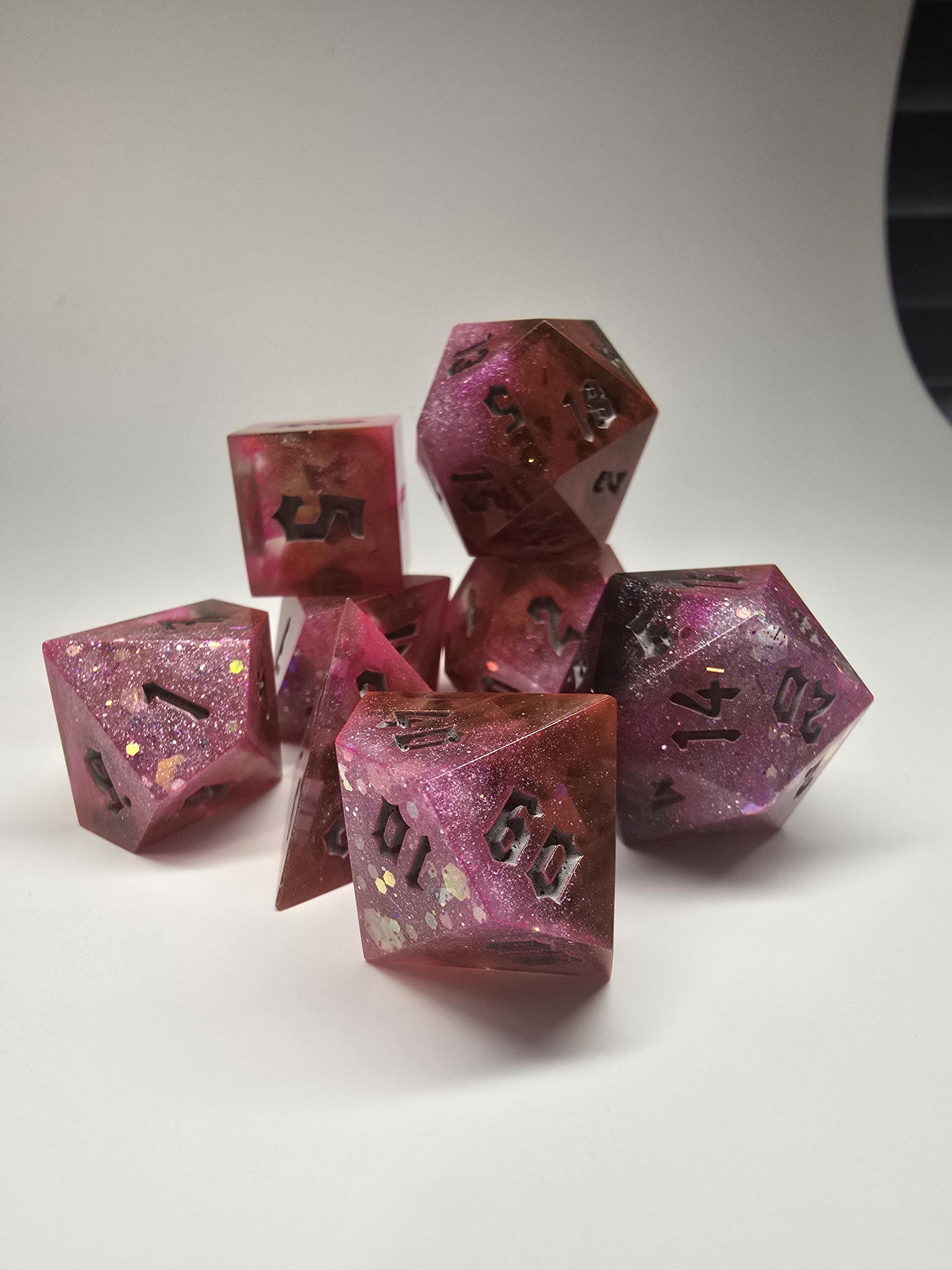 Chocolate Strawberry Nebula Dice Set: Handmade 8-Piece Dirty Dice