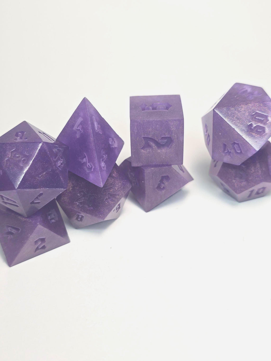 Handmade Polyhedral DnD, TTRPG, Dice Set with Advantage (8 Dice, 2 D20s) - Gilded Twilight