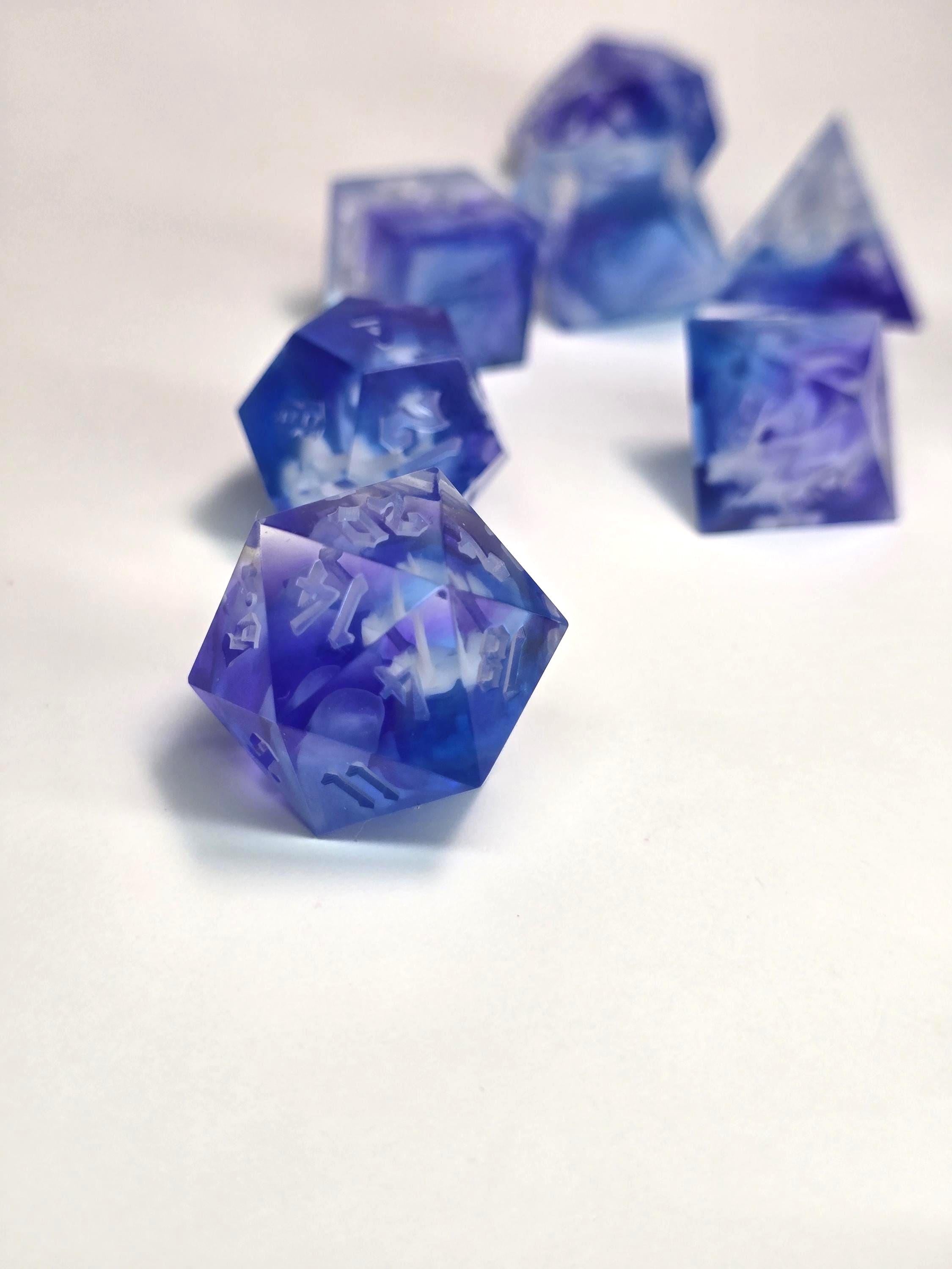 Handmade Polyhedral DnD, TTRPG, Dice Set with Advantage (8 Dice, 2 D20s)- Celestial Mist