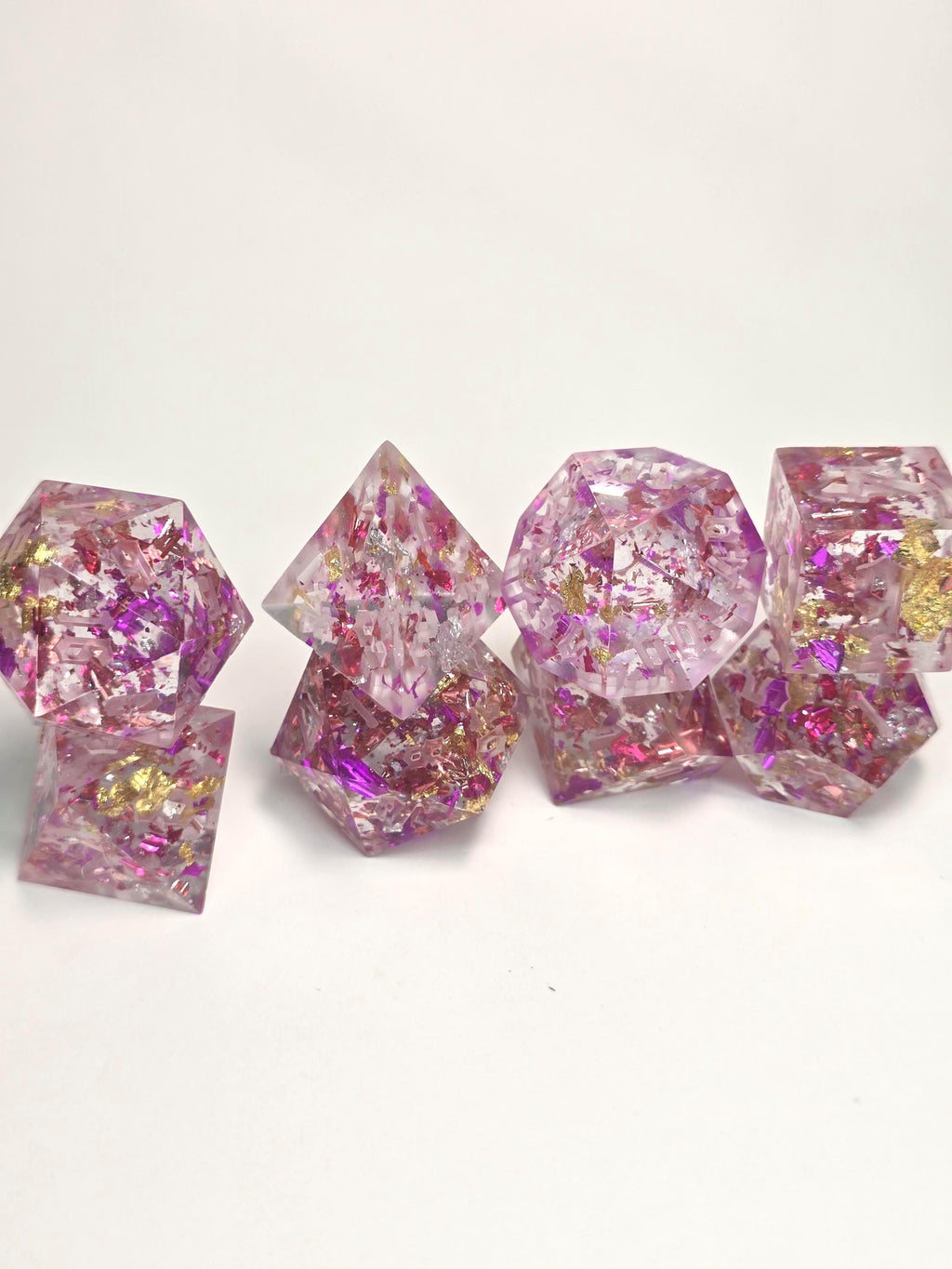 Handmade Polyhedral DnD, TTRPG, Dice Set with Advantage (8 Dice, 2 D20s) - Lady Glitter Sparkles