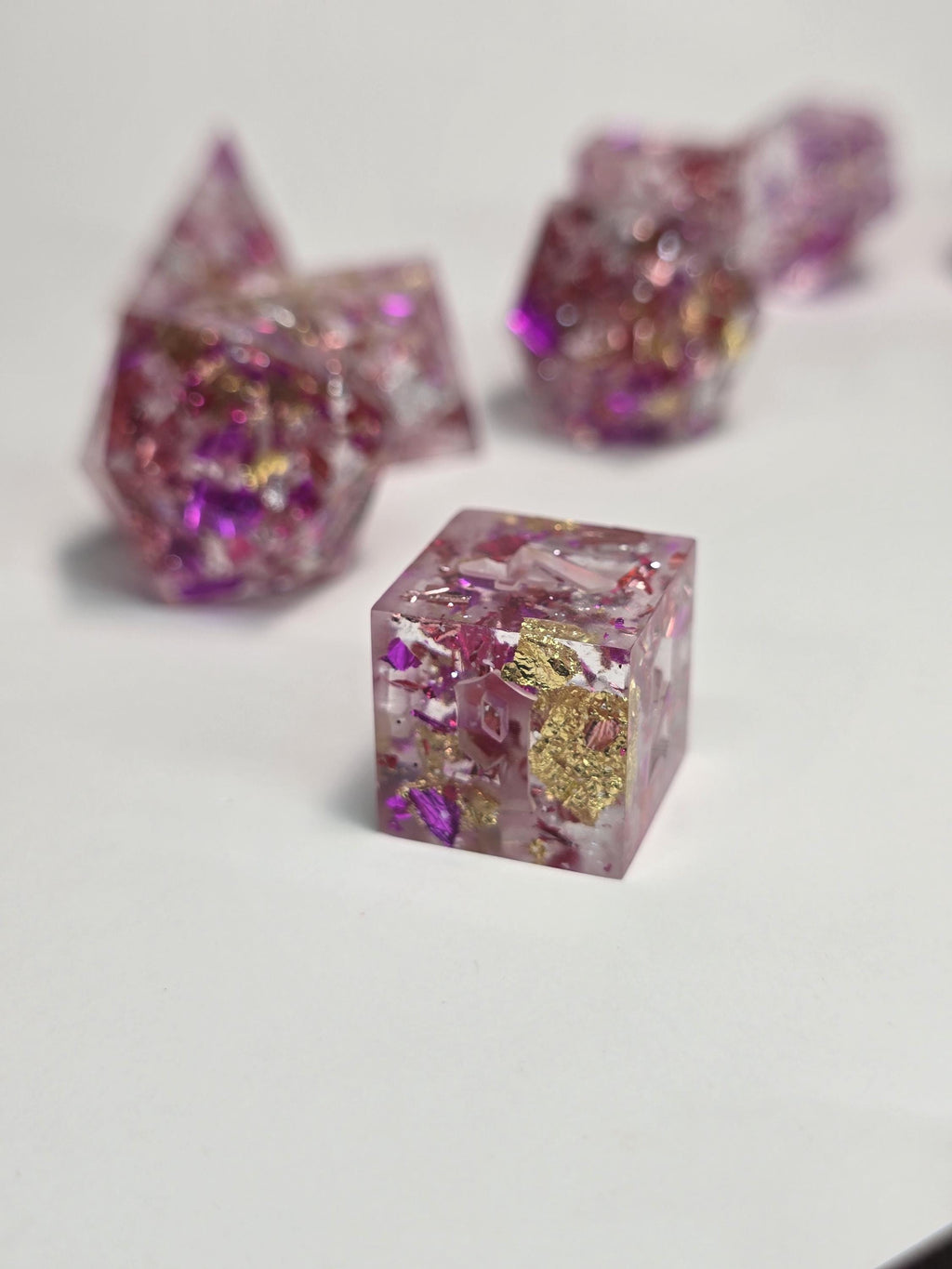Handmade Polyhedral DnD, TTRPG, Dice Set with Advantage (8 Dice, 2 D20s) - Lady Glitter Sparkles