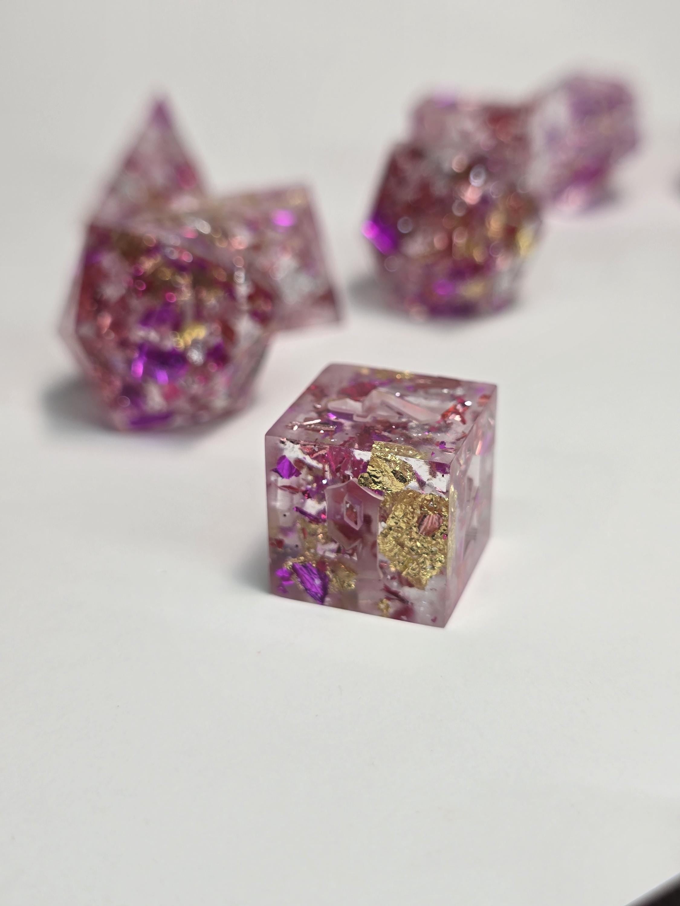 Handmade Polyhedral DnD, TTRPG, Dice Set with Advantage (8 Dice, 2 D20s) - Lady Glitter Sparkles