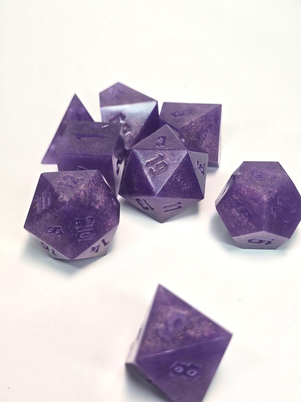 Handmade Polyhedral DnD, TTRPG, Dice Set with Advantage (8 Dice, 2 D20s) - Gilded Twilight