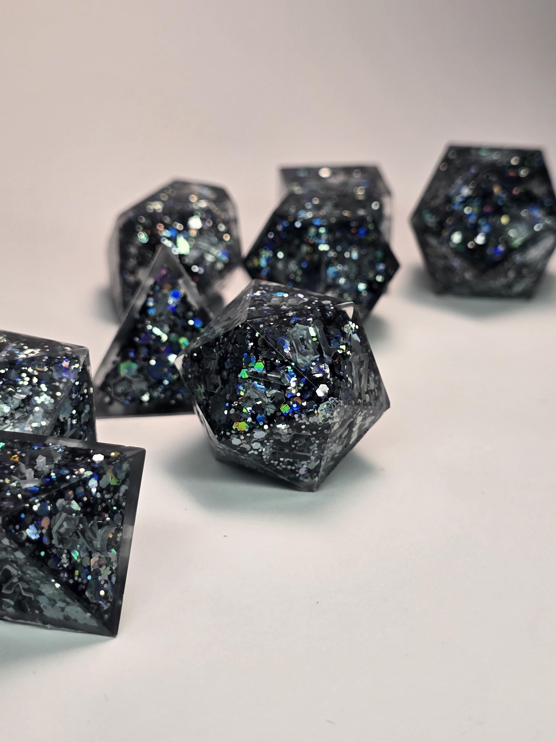 Handmade Polyhedral DnD, TTRPG, Dice Set with Advantage (8 Dice, 2 D20s) - Blue Corn Chip