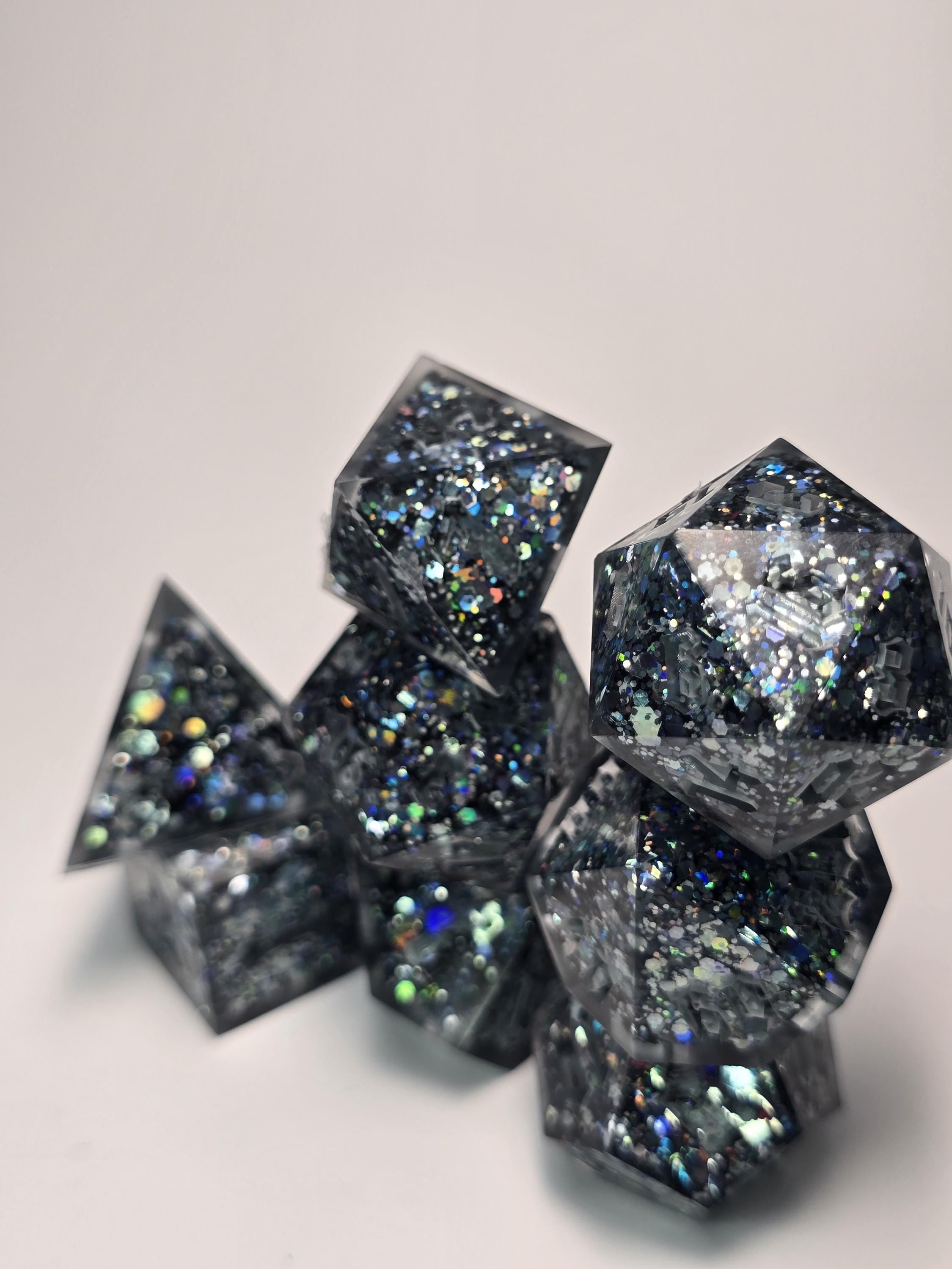 Handmade Polyhedral DnD, TTRPG, Dice Set with Advantage (8 Dice, 2 D20s) - Blue Corn Chip