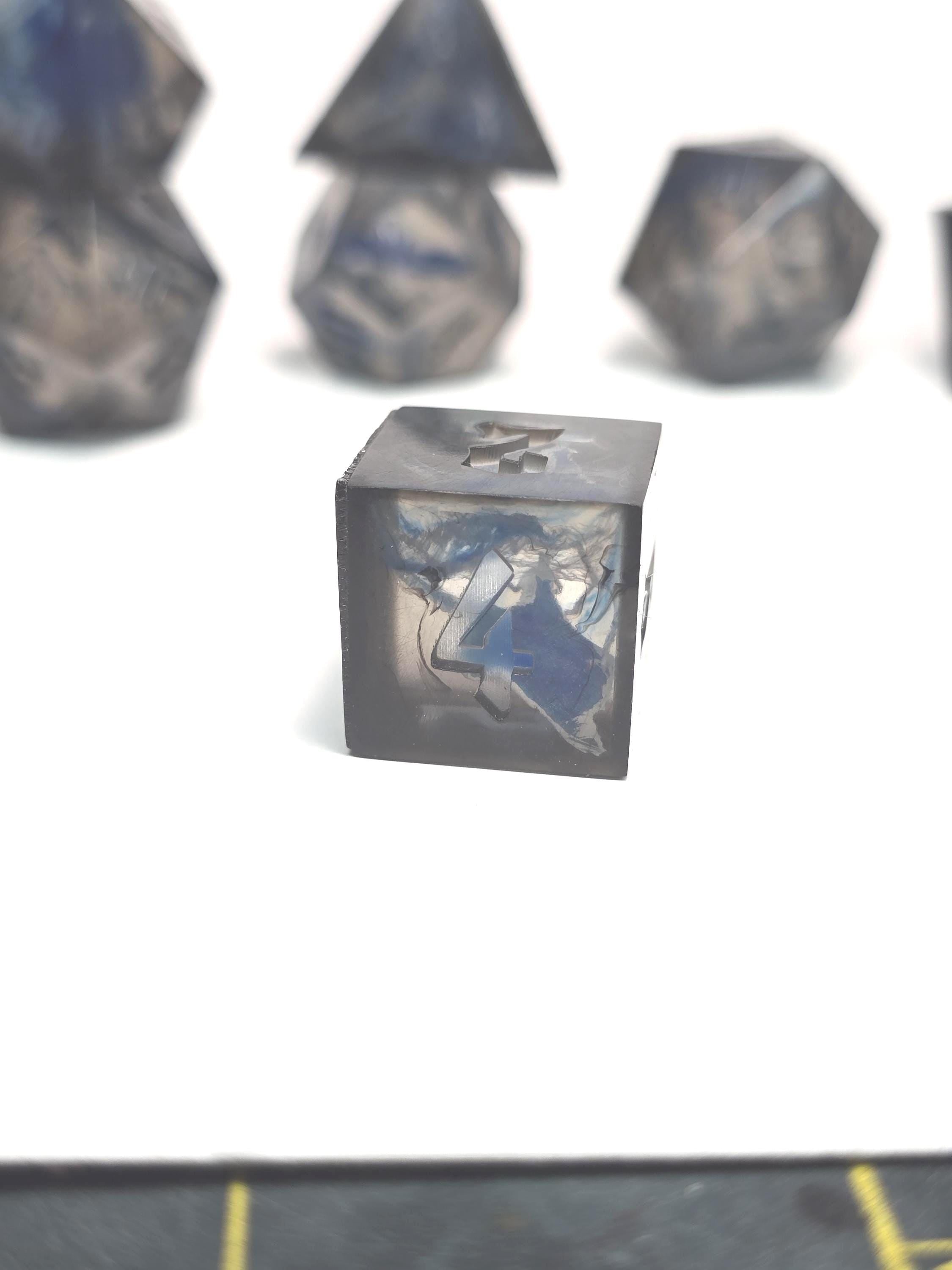Handmade Polyhedral DnD, TTRPG, Dice Set with Advantage (8 Dice, 2 D20s) - Obsidian Encased