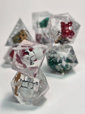 Handmade Polyhedral DnD, TTRPG, Dice Set with Advantage (8 Dice, 2 D20s) - Yuletide Wonders