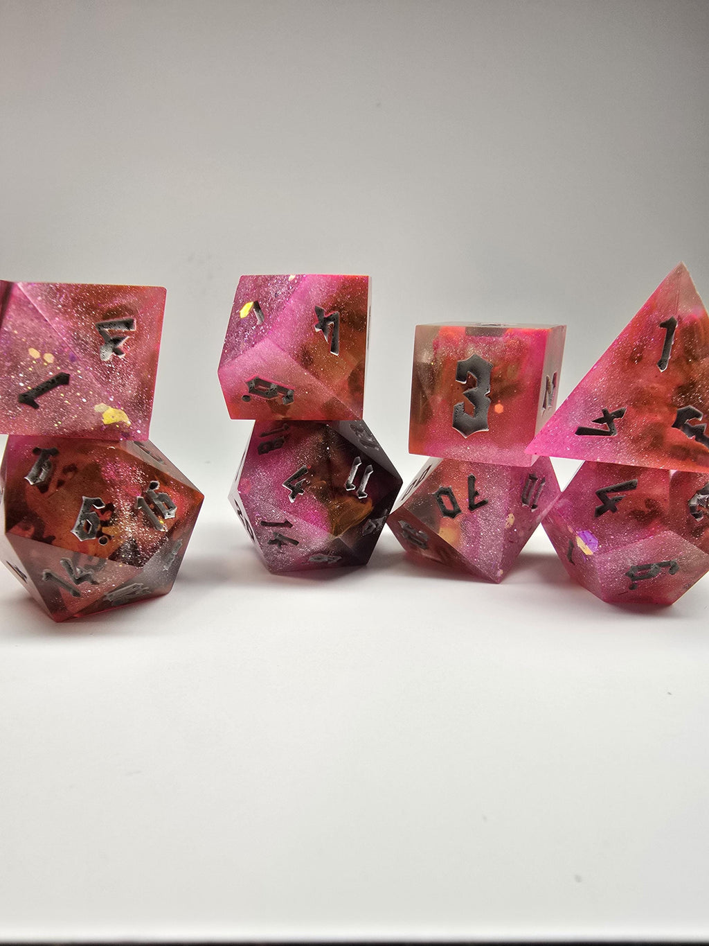Chocolate Strawberry Nebula Dice Set: Handmade 8-Piece Dirty Dice