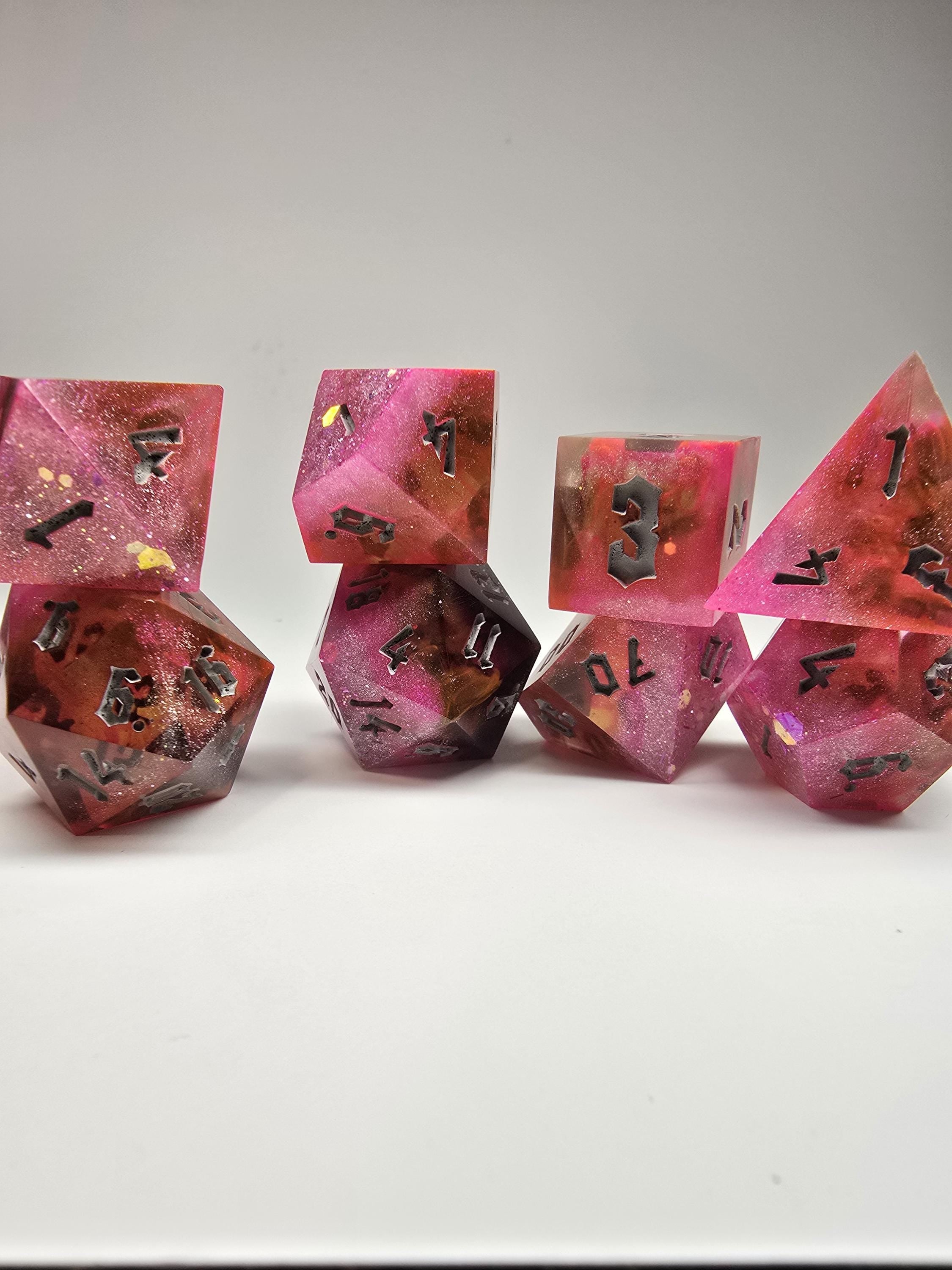 Chocolate Strawberry Nebula Dice Set: Handmade 8-Piece Dirty Dice