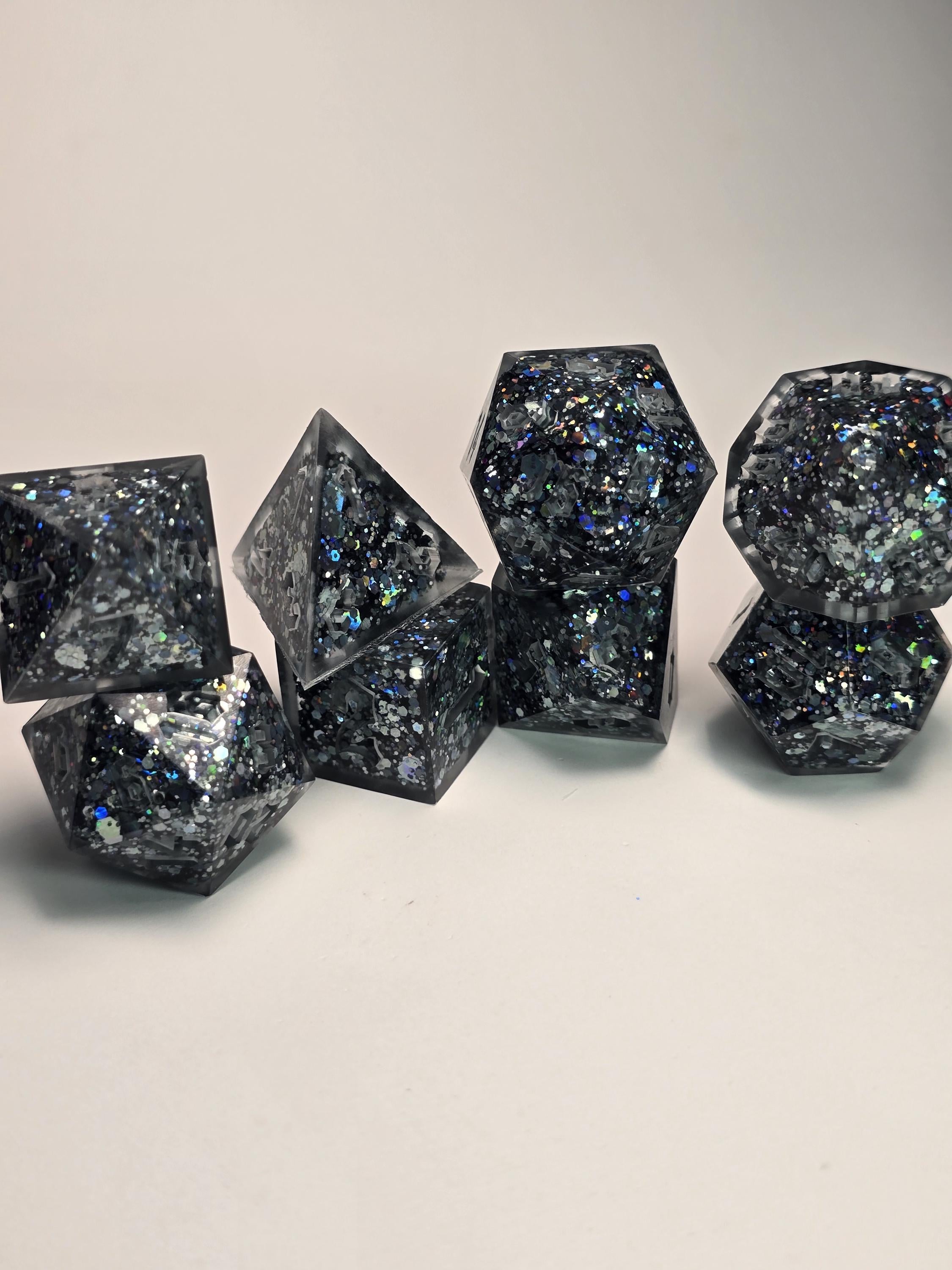 Handmade Polyhedral DnD, TTRPG, Dice Set with Advantage (8 Dice, 2 D20s) - Blue Corn Chip