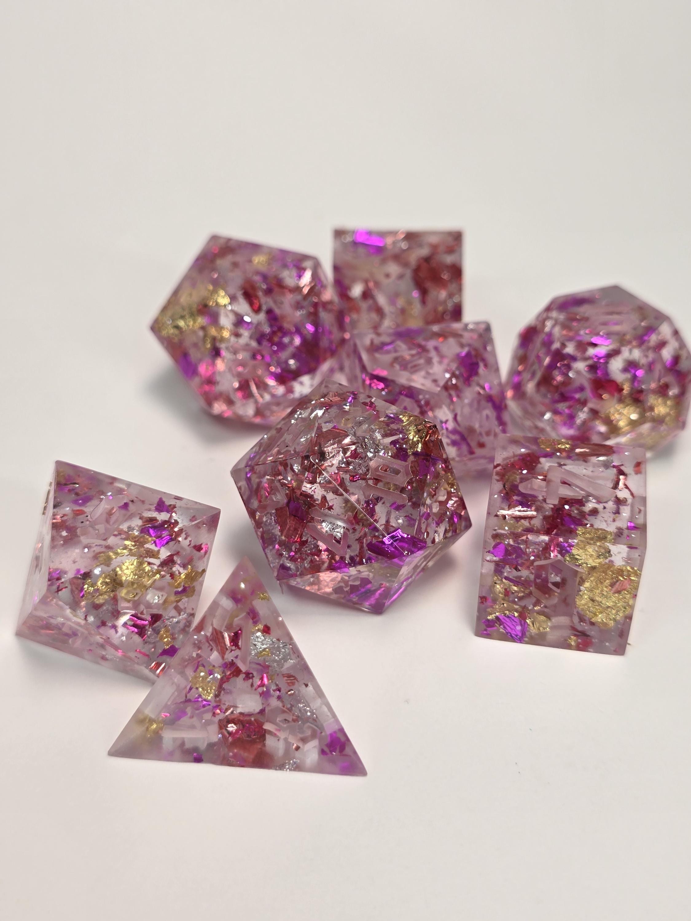Handmade Polyhedral DnD, TTRPG, Dice Set with Advantage (8 Dice, 2 D20s) - Lady Glitter Sparkles