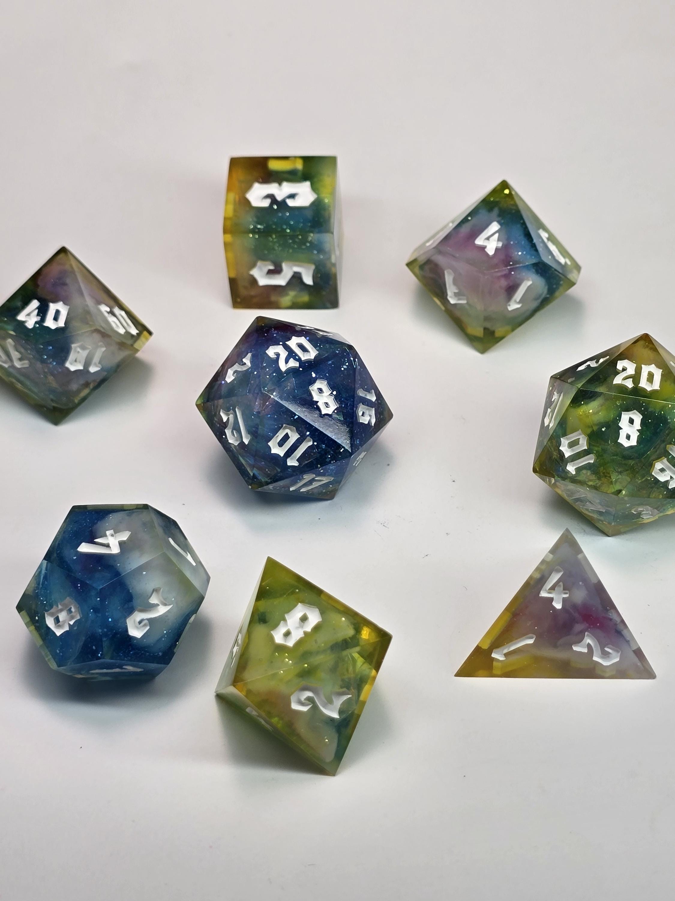 Handmade Polyhedral DnD, TTRPG, Dice Set with Advantage (8 Dice, 2 D20s) - Dreamweaver