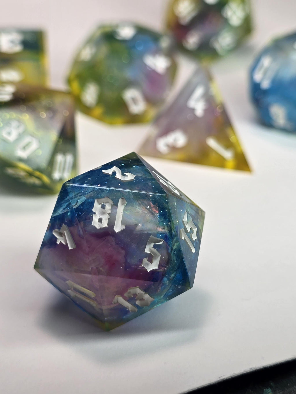 Handmade Polyhedral DnD, TTRPG, Dice Set with Advantage (8 Dice, 2 D20s) - Dreamweaver