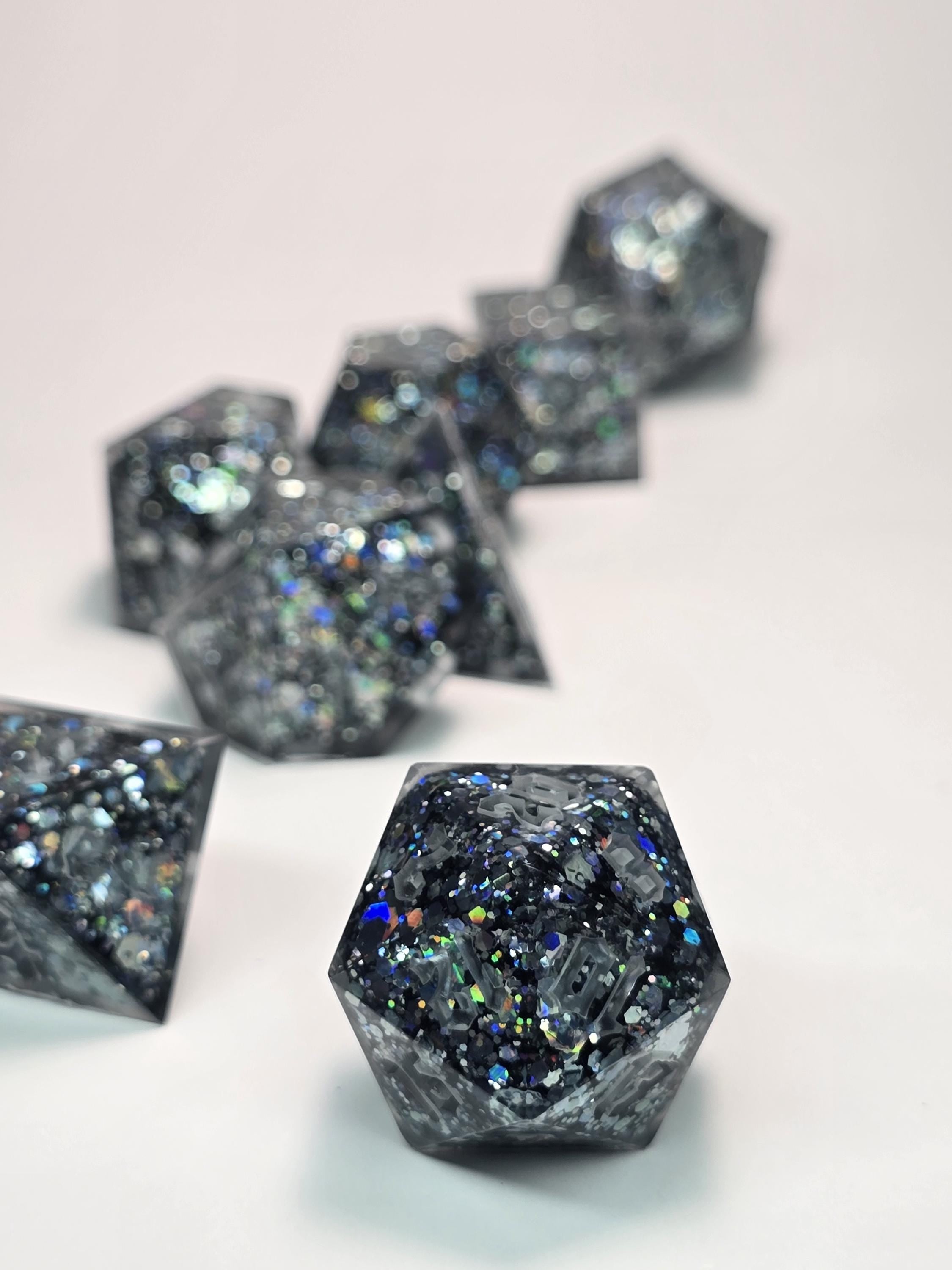 Handmade Polyhedral DnD, TTRPG, Dice Set with Advantage (8 Dice, 2 D20s) - Blue Corn Chip