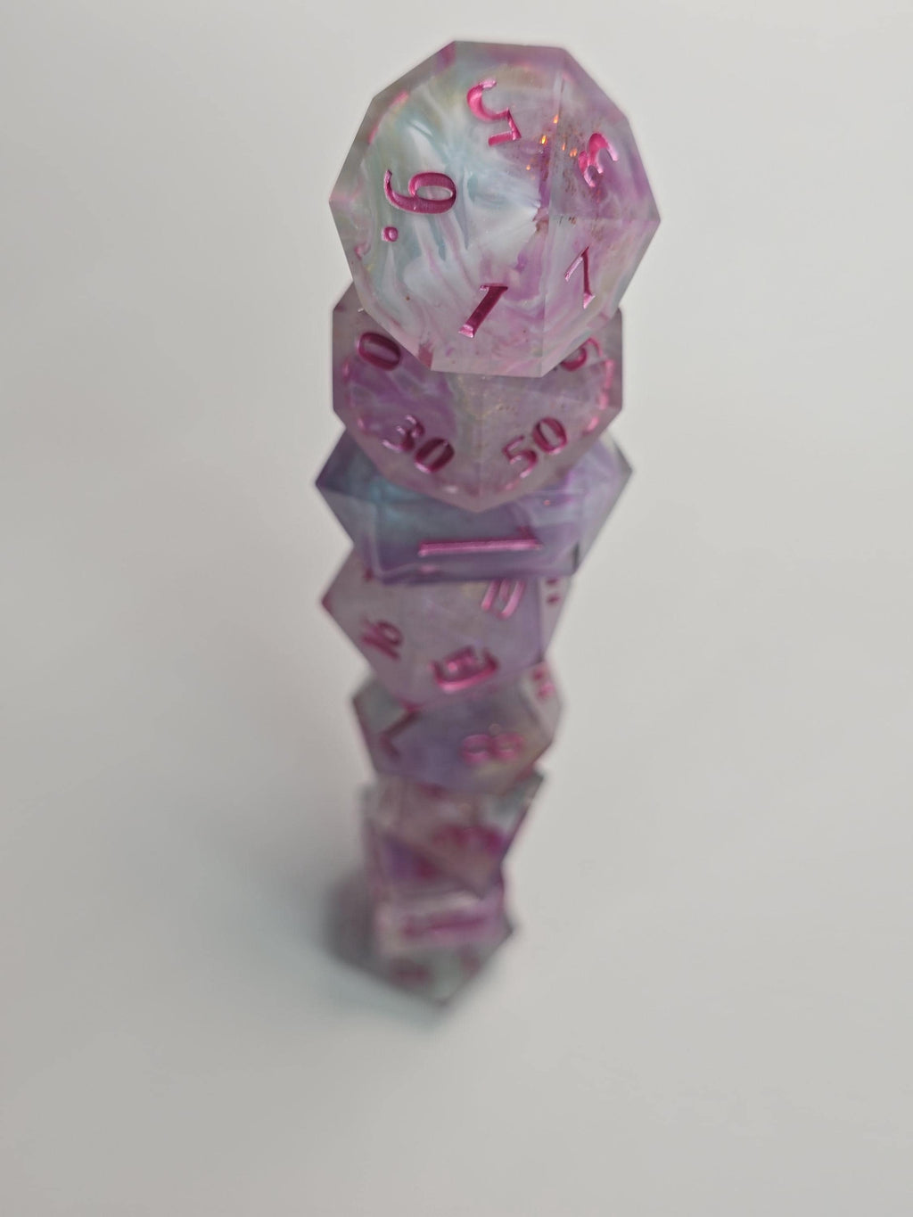 Cotton Candy Bliss – Handmade Polyhedral Dice Set (8 Dice, 2 D20s for Advantage Rolls)