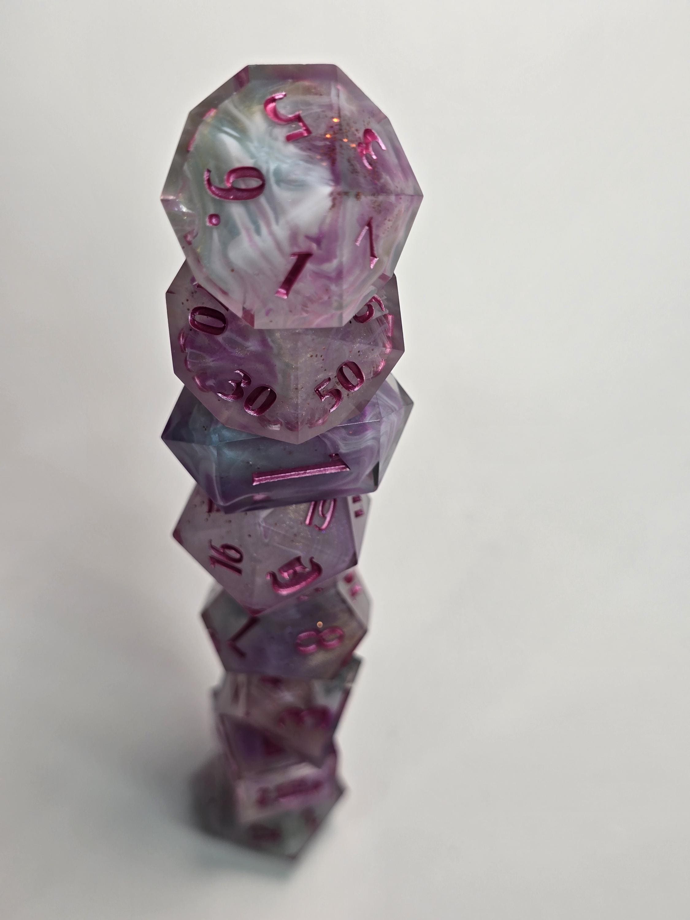 Cotton Candy Bliss – Handmade Polyhedral Dice Set (8 Dice, 2 D20s for Advantage Rolls)