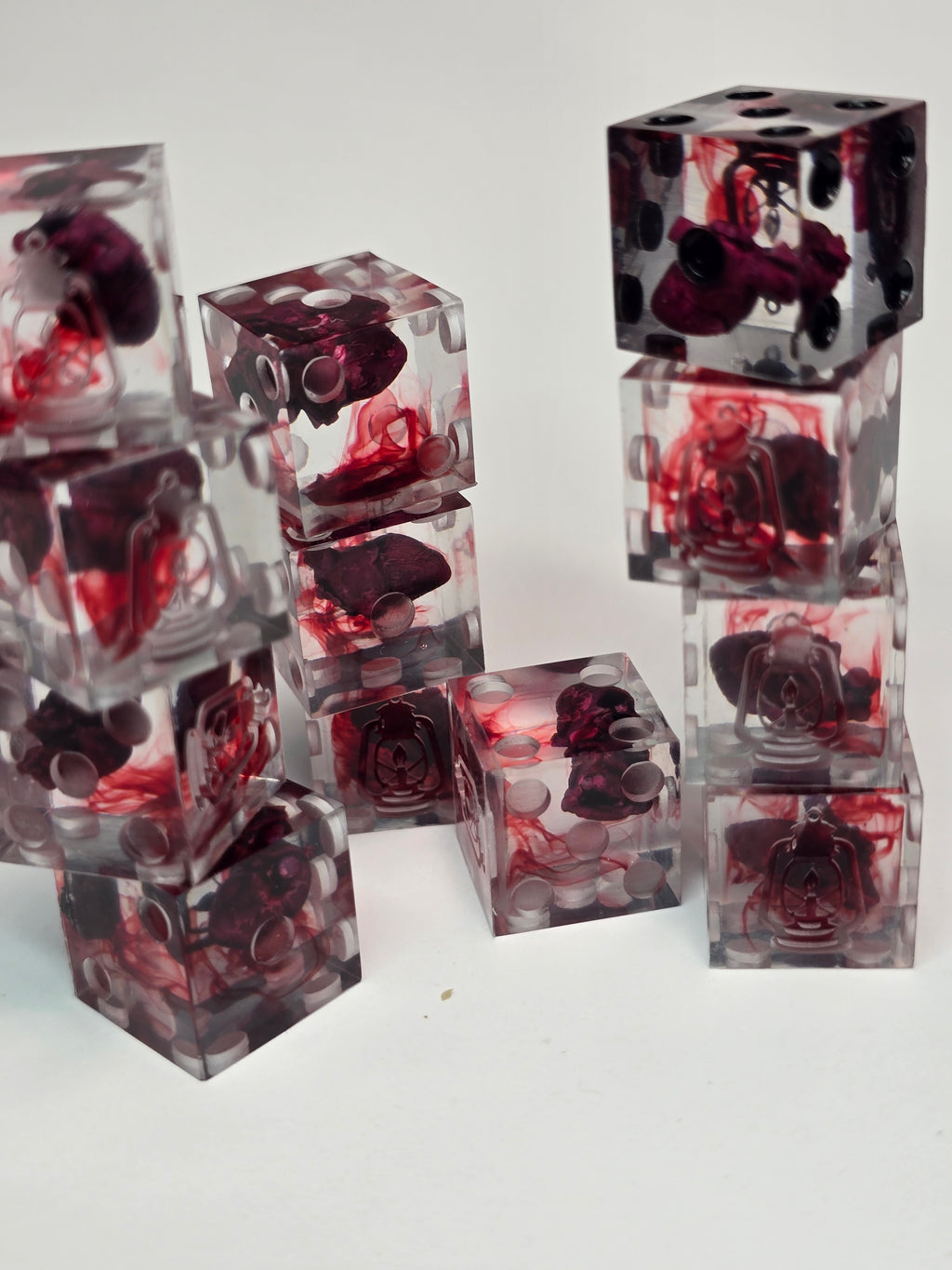 Custom Witching Hour D&D set w/ 2 extra D6s (10 Dice, 2 D20s and 3 D6s)